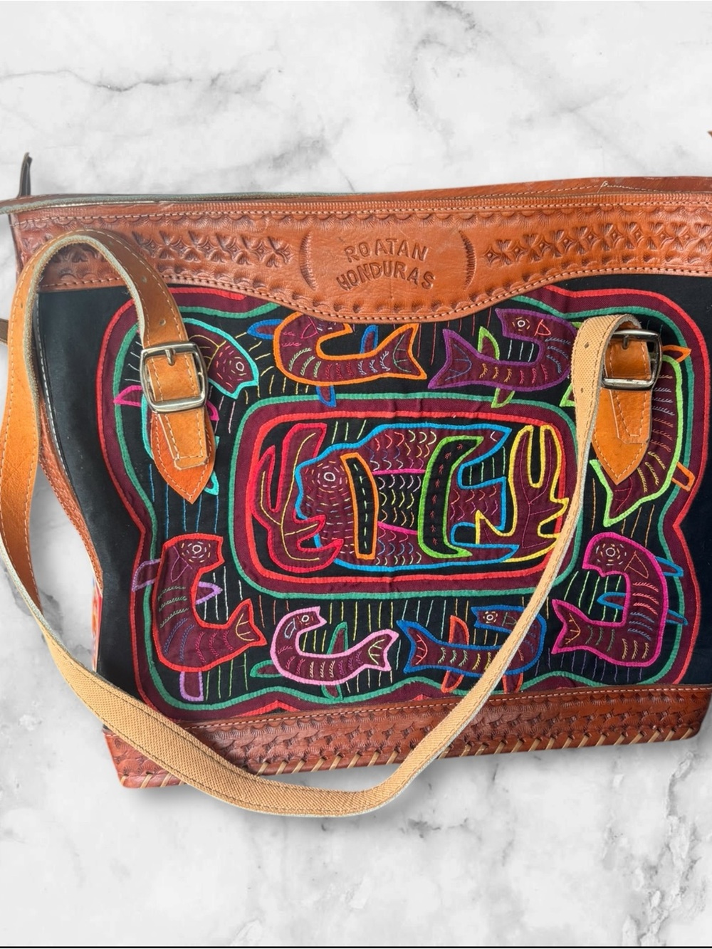 Roatan Honduras Leather & Hair-on Hide Tote - White Speckled